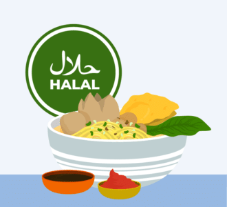 Halal Food Meatball Noodle Bowl And Sauce